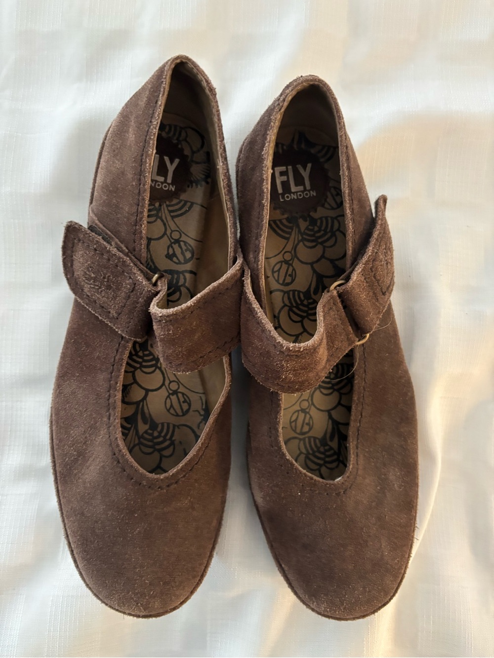 FLY London Brown Suede Mary Jane Wedges